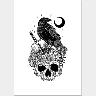 Crow with skull Posters and Art